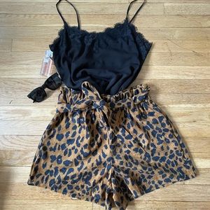 Tie waist leopard shorts